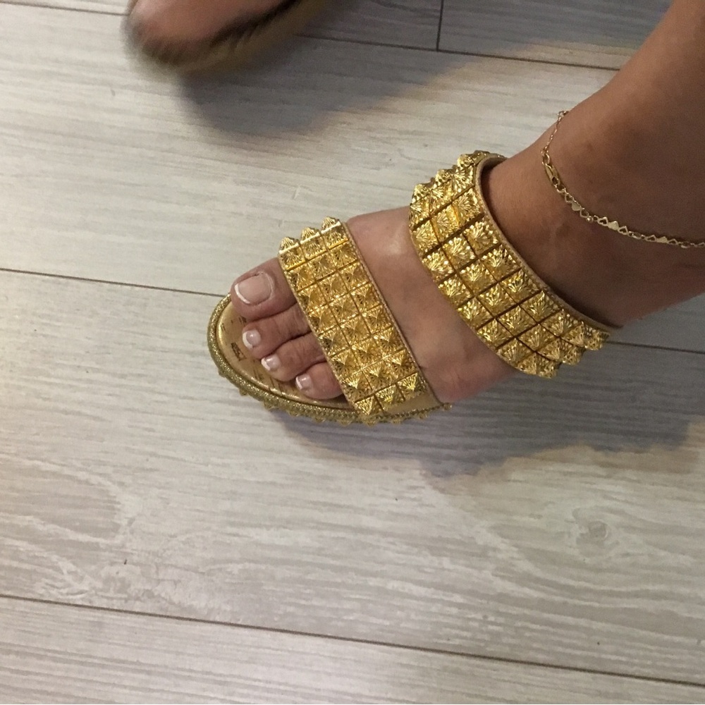 Christian Louboutin Gold Studded Slide Mules - Picture 12 of 14